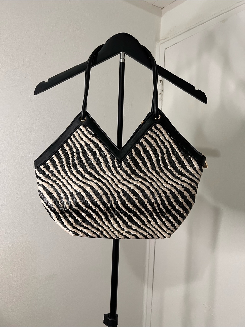Black and White Woven Zebra Tote
